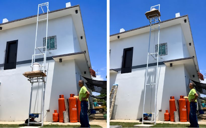8m Ladder Lift Customer Feedback from Philippines – Smoothly Lifting Wood Boards and Buckets